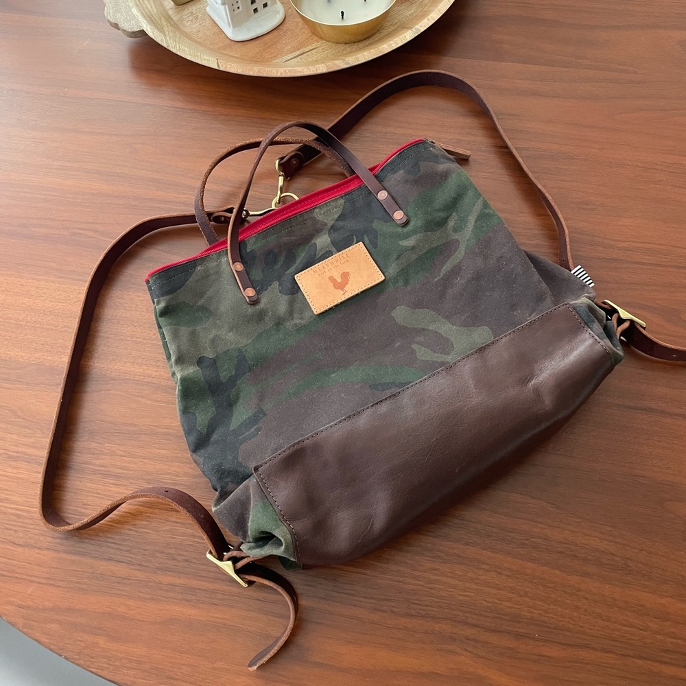 MEANWHILE BACK ON THE FARM camo wax canvas backpack